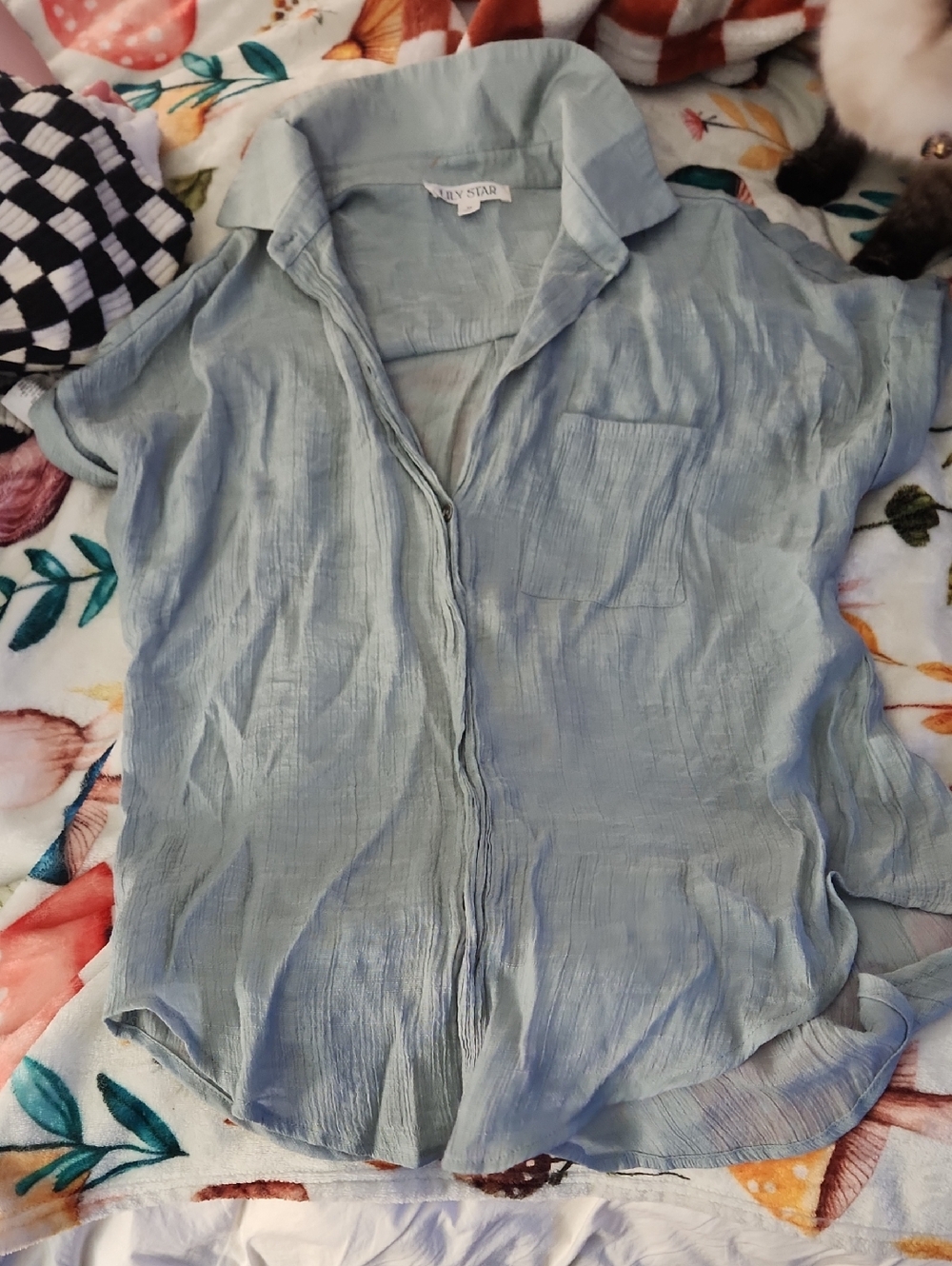 Lily Star Light Blue Button-Up Top